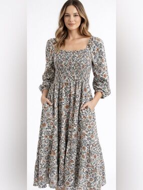 NATURAL LIFE Floral Smocked Maxi Dress XL